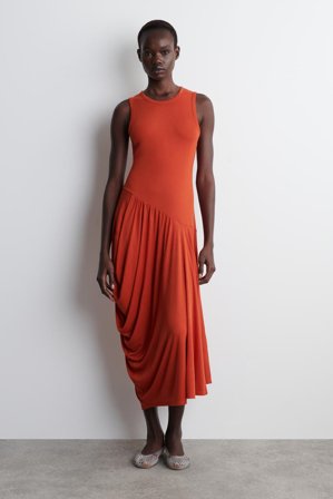 COS Women's Asymmetric Draped Midi Dress in Orange
