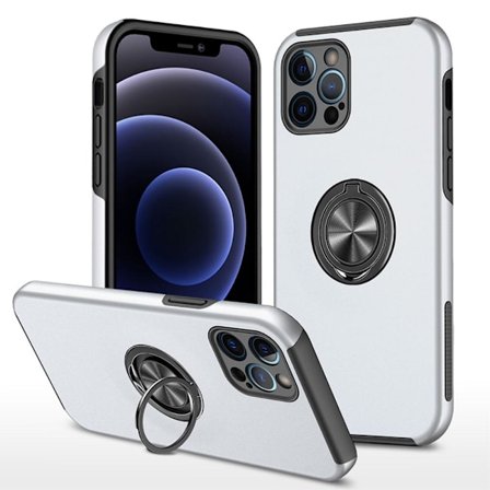 iPhone 13 Pro Max Finger Ring Kickstand Hybrid Case - Sølv