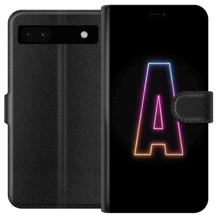 Kompatibel Tegnebogsetui til Google Google Pixel 6a Minimalistisk neonbogstav A i regnbuefarvet lys mod sort baggrund i moderne typografisk stil