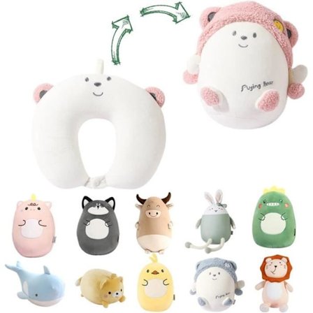 2-i-1 Reisepute - Blå Bjørn - Barn - Elastisk Komfort - Ideell for Camping og Fly