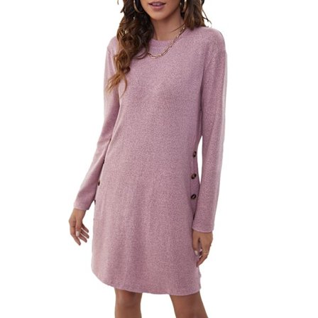 Naisten midimekko, yksiosainen, pyöreä pääntie, pitkähihainen, väljä, suora helma, kotitoimisto