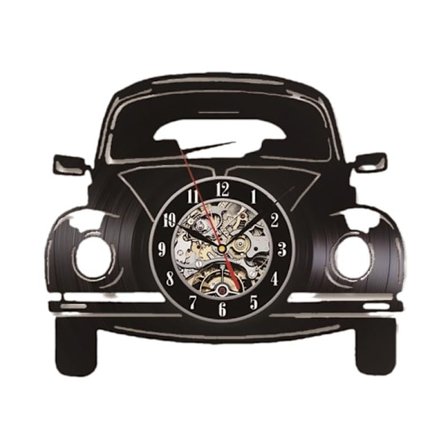 Vintage auton muotoinen seinäkello | Ei tikitystä, hiljainen muotoilu | Klassinen musta vinyylin ulkonäkö | Paristokäyttöinen | Hauska ja luova 