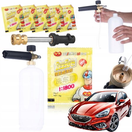 Skumvasksett 5x Aktivt Skumpulver 6g + Skumkanon 1000ml – Komplett Pakke | Adapter 1/4QRC | Kompatibel med Karcher K2, K4