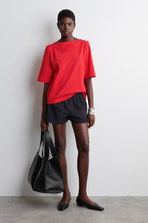 COS Women's Camiseta De Algodón Con Cuello Barco in Rojo