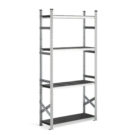 Reol grunnseksjon med sorte plasthyller, 2500x1200x400 mm