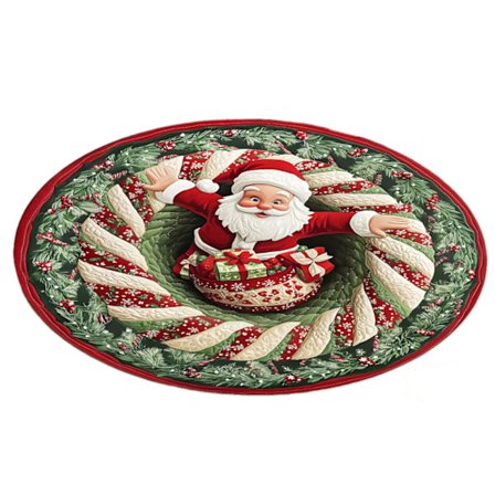 Julmatta Jultomte Rund Områdesmatta Kristaller Sammet Halkfri Bostadsmatta