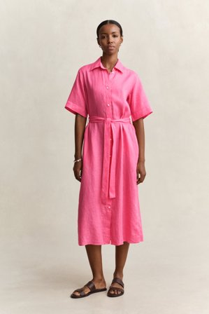 GANT Damen Hemdblusenkleid aus Leinen (38) Rosa