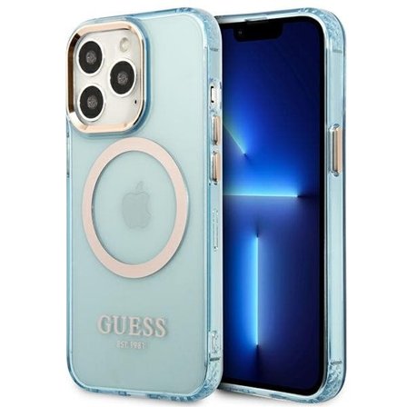 Guess Gold Outline Translucent MagSafe-etui til iPhone 13 Pro / iPhone 13 - blå