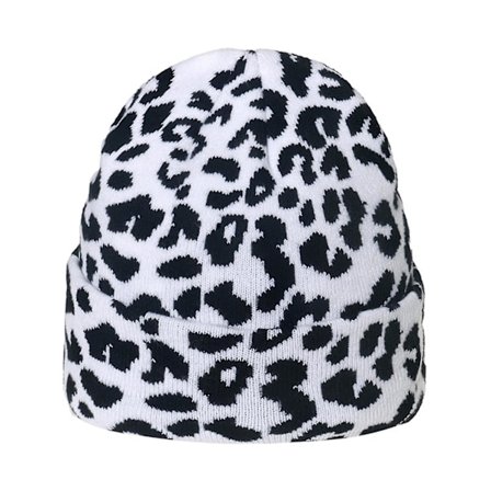 Sinknap Student Beanie Lue med Leopardmønster Varm Høst Vinter Tykk Elastisk Lue For Utendørs