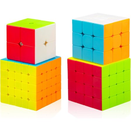 Speed Cube Pakke 2x2+3x3+4x4+5x5, 4-pak Klistermærkefri Magisk Speed Cube Puslespil, Legetøj til Drenge og Piger