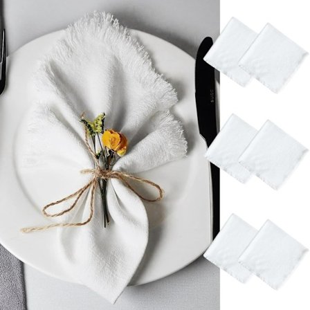 Set med 6 tygservetter, tygservetter med fransar, tvättbara och återanvändbara