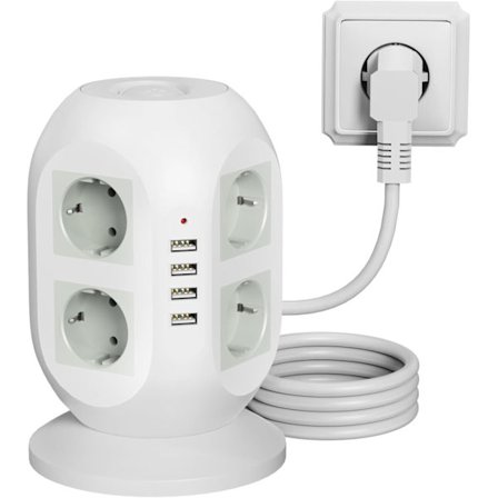 8-vägs USB-grenuttag kub med överspänningsskydd 2m kabel för skrivbord hemmakontor
