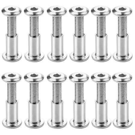 Förpackning med 12 M6 x 20 mm bindningsskruvar, anslutningsskruvar, sexkantshylsa, med hylsmutter, för anslutning av skåp, hyllor