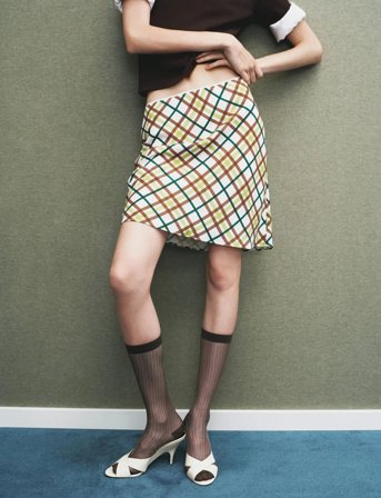 Mango Short Check Skirt - Cream - L