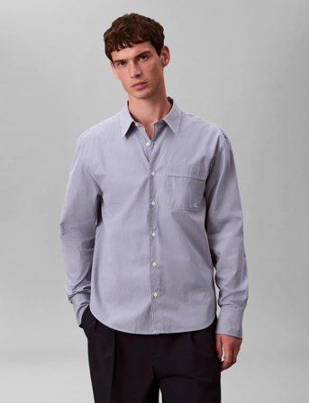 Calvin Klein Ls Yd Thin Stripe Poplin Easy Sh - Blue - L