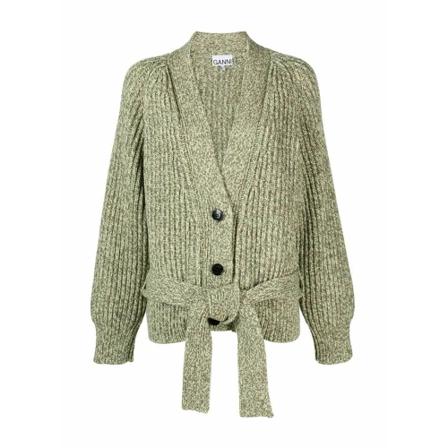 Ganni Structured RIB Kint Cardigan Grøn, Dame Cardigans