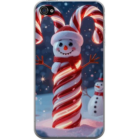 Apple iPhone 4s Gennemsigtig cover Glimrende jule slik-sne mand formet af slik pinde der lyser varmt i et vinterlandskab med snefald og festlig magisk