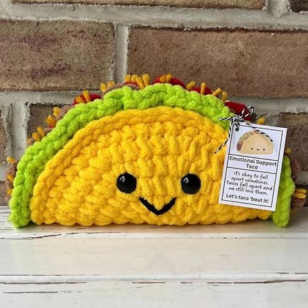 Positiv Heklet Taco Mini Taco Heklet Leke For Emosjonell Støtte Tegneserie Søt Heklet Dukke Taco Plysj 19cm Oppmuntrende Leke Strikket