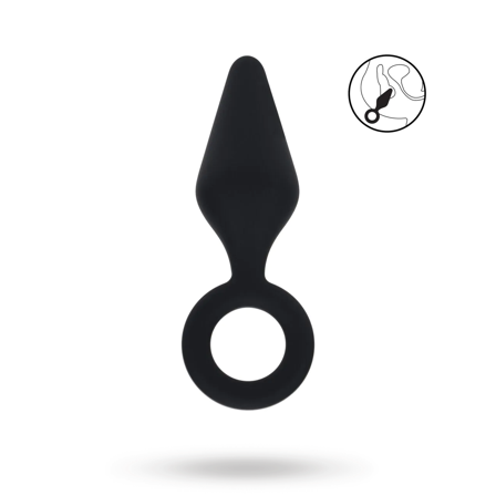 Silicone Anal Plug with Loop - L - Black