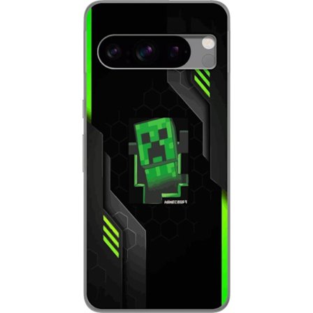 Kompatibelt Mobilskal till Google Google Pixel 8 Pro Grön pixelbaserad creeperliknande spelillustration med futuriska neoninslag och mörk techbakgru