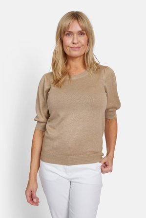 JENSEN - Kortærmet Strik - Sand Melange
