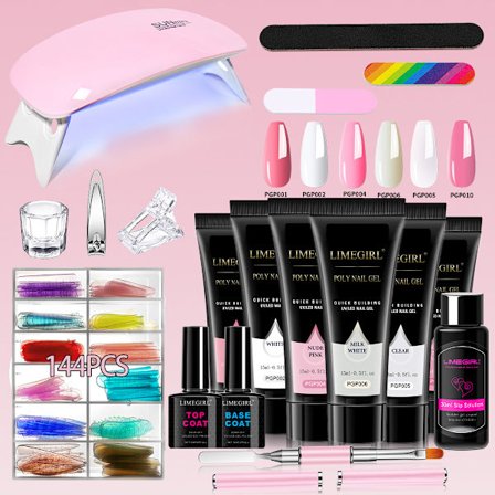 Poly Nail Gel Kit med UV-lampe Startsett 6 farger for nybegynnere