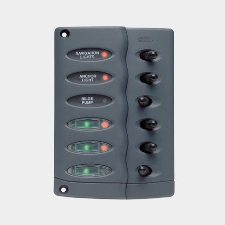 Schaltpaneel / Sicherungspanel BEP Marine Contour Switch Panel Waterproof 6 Way, mit 3 Hängesicherungen - Boot