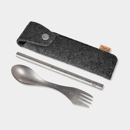 Titanium spork with straw Spork ́n Straw Kit Titanium, 17 cm + case