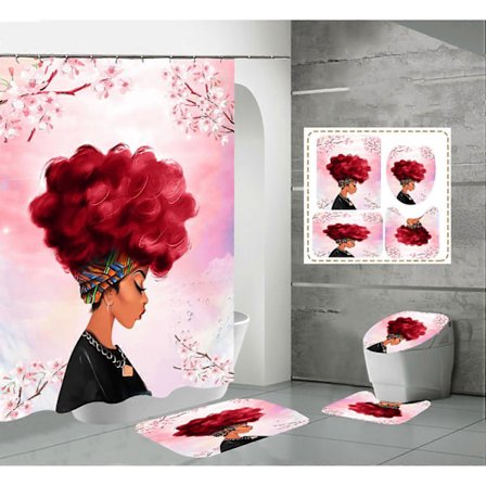 (B) Vattentätt Duschdraperi Set med 12 Krokar Toalettsitsöverdrag Badrumsmattor Halkfri Matta Fönsterdraperi