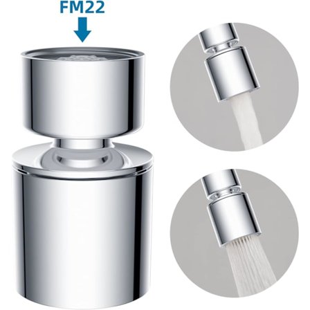 Aerator Hane 22mm Køkken Vandbesparende Dobbeltfunktion 360 Grader