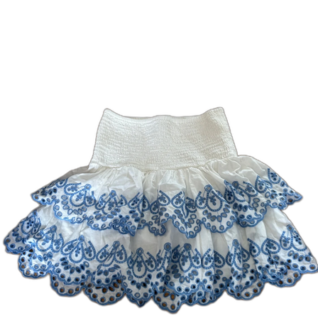 Vit volangkjol med blå broderi Lindex
