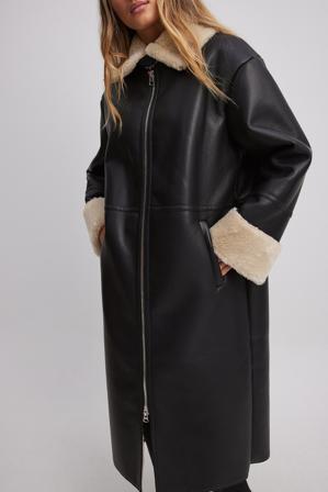 NA-KD Manteau col montant en tissu contrecollé - Vestes en simili cuir - Noir - EU 34