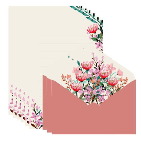 Brevpapper och Kuvert Set, Blomdesign 40 Brevpapper och 20 Kuvert för Att Skriva Brev, Födelsedagspresent