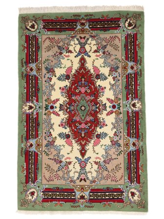 Handgeknoopt Ghom Kork/Zijde Vloerkleed 142X220 Wol Donkergroen/Donkerrood Klein