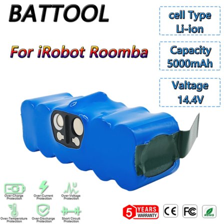 Battool 14,4V 5000Mah Støvsugerbatteri til Irobot Roomba 500 600 700 800 900 Series 14,4 V 620 650 770 780 580 Batterier
