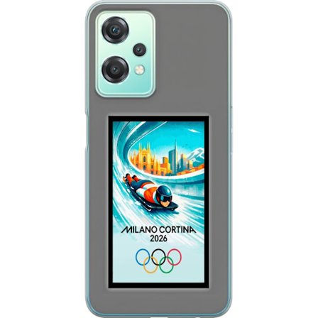 Kompatibelt Mobildeksel til OnePlus Nord CE 2 Lite 5G Dynamisk bobslede eller skeletonkjører i iskanal med Milano Cortina 2026, bysilhuett og olympisk