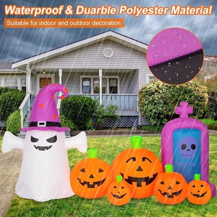 Halloween-dekorationer utomhus 8 fot lång uppblåsbar pumpa med spöke och skalle Gravsten Skrämmande explosion Halloween pumpa dekoration