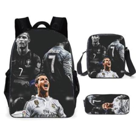 3-delad set av Messi och Ronaldo ryggsäck, studentfotbollsväska, 3D - printed ryggsäck style 9