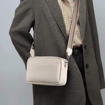Crossbody-veske for kvinner Klassisk skulderveske med bred rem Crossbody-veske med glidelås Beige