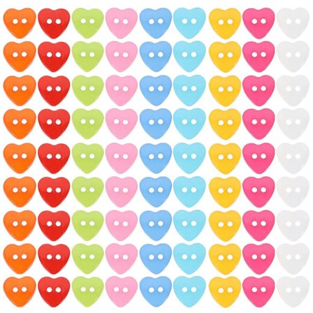 100 stk Blandede Farger Hjerteformede Plast Trykknapper, Flerfargede Plast DIY-knapper, DIY-materialer til Håndarbeid