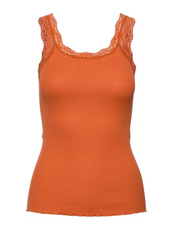 Silk Top W/ Lace Top Ærmeløs Top Orange Rosemunde