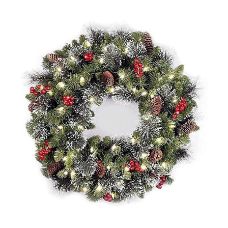 30 cm Julkrans med LED och Krok för Ytterdörr med Ljus, Konstgjorda Kransar för Fönster, Öppen Spis, Väggdekor, Skörd