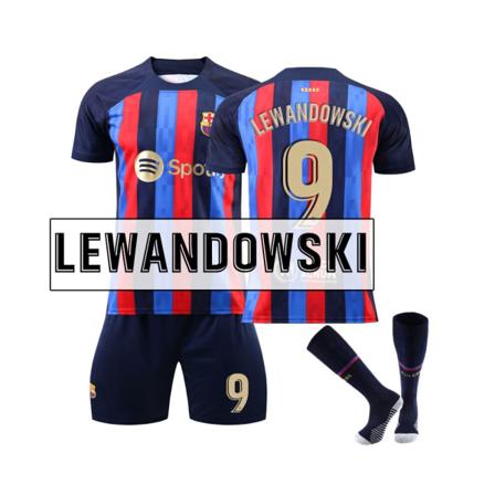 (FC Barcelona Home Kit 2022/2023 Lewandowski No.9 Fotbollströja 3-delade kit för barn Vuxna 16(90-100CM)