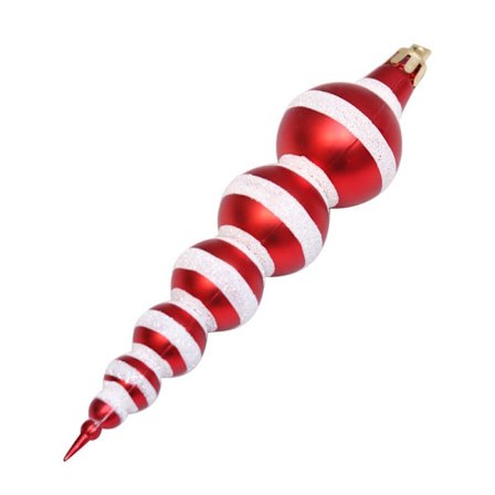 Julepynt, 6 stk. røde og hvide istapformede juletræspynt, 14 cm glitter istapper