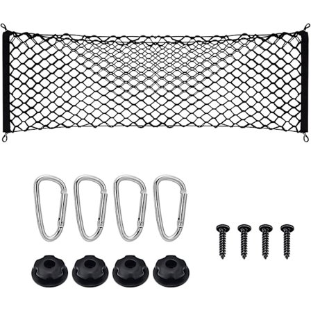 Wabjtam Heavy Duty Cargo Net, Justerbart Elastisk Bakre Bagasjeromsnett Med 4 Metallkroker, Universell Dobbeltlags Oppbevaringsarrangør, Automotive 