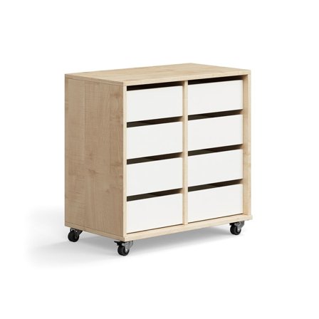 Student storage CASPER, 8 drawers, birch, white