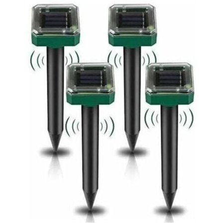 Sæt med 4 solcelledrevne ultralyds skræmmere til mus, solcelledrevne udendørs skræmmere til muldvarpe, markmus, goffere, slanger og andre gnavere