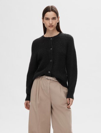 Selected Slflulu Ls Knit Short Cardigan Noos - Black - M