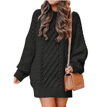 Klänningar med långärmad stickad tröja för kvinnor