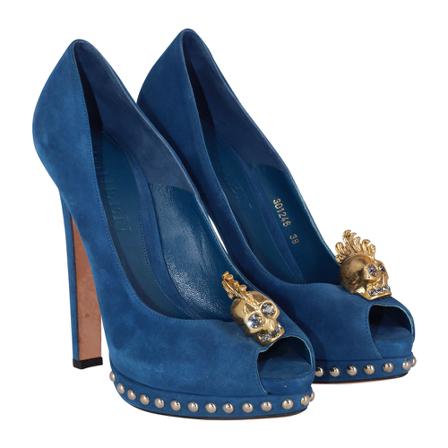 Alexander McQueen Pre-owned Crystal Skull Peep Toe Platform Pumps Blå, Dame Vintage Sko, Størrelse: 39 EU